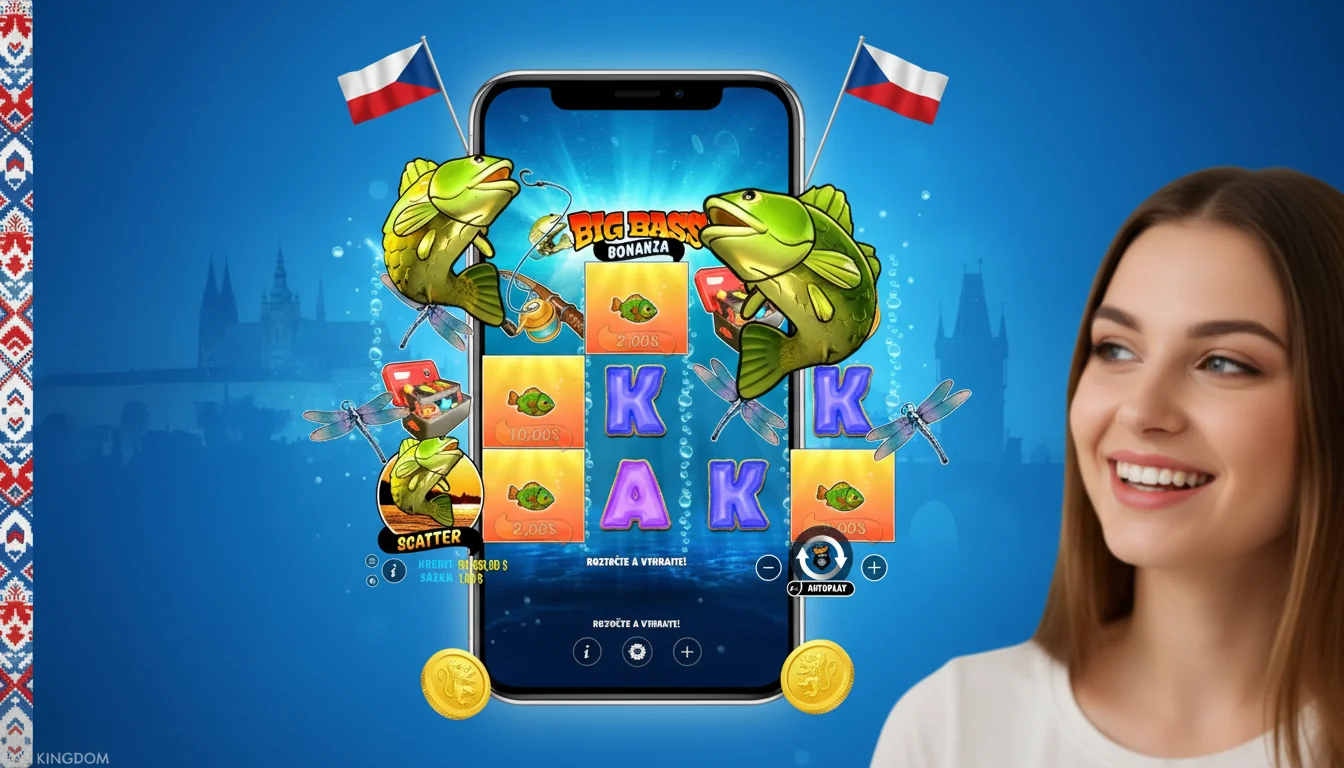 Rozhraní demo režimu Big Bass Bonanza s virtuálním zůstatkem 1000 kreditů, mřížkou 5x3 a aktivním rybářským motivem